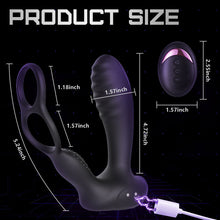 Load image into Gallery viewer, 10 Vibrations Heating Function Remote Control Anal Plug with Dual Cock Rings