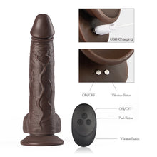 Load image into Gallery viewer, Black Warrior 8.7-Inch Remote Control 5 Thrusting 10 Vibrating Rotating Dildo in Dark Brown