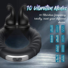 Load image into Gallery viewer, Vibrating Dual Penis Ring Dildo Vibrator Stretchy Adjustable Cock Ring Longer Harder Stronger Sex Toy for Men Prostate Massager