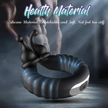 Load image into Gallery viewer, Vibrating Dual Penis Ring Dildo Vibrator Stretchy Adjustable Cock Ring Longer Harder Stronger Sex Toy for Men Prostate Massager
