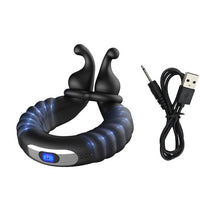 Load image into Gallery viewer, Vibrating Dual Penis Ring Dildo Vibrator Stretchy Adjustable Cock Ring Longer Harder Stronger Sex Toy for Men Prostate Massager
