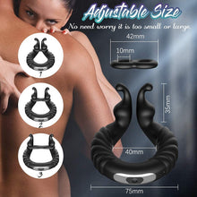 Load image into Gallery viewer, Vibrating Dual Penis Ring Dildo Vibrator Stretchy Adjustable Cock Ring Longer Harder Stronger Sex Toy for Men Prostate Massager
